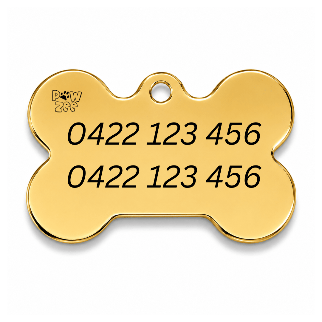Gold Crystal Bone Pet ID Tag – Personalised Engraved Dog & Cat Tag - Pet ID Tags