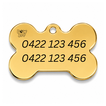 Gold Crystal Bone Pet ID Tag – Personalised Engraved Dog & Cat Tag - Pet ID Tags