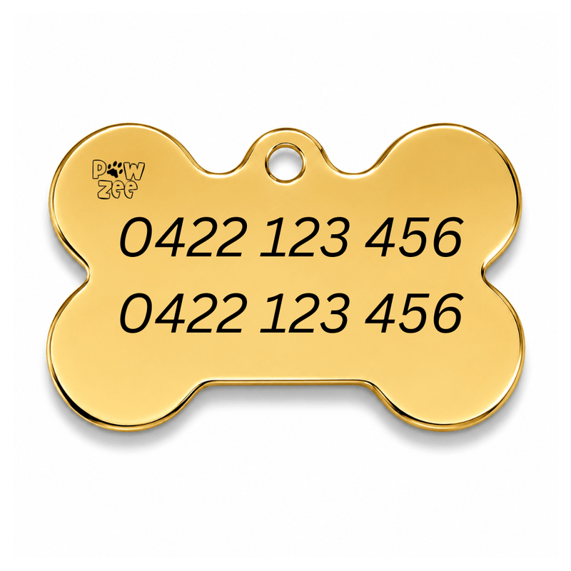Gold Crystal Bone Pet ID Tag – Personalised Engraved Dog & Cat Tag - Pet ID Tags