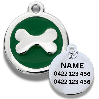 Green Enamel Stainless Steel Bone Dog ID Tag – Personalised Engraved - Pet ID Tags