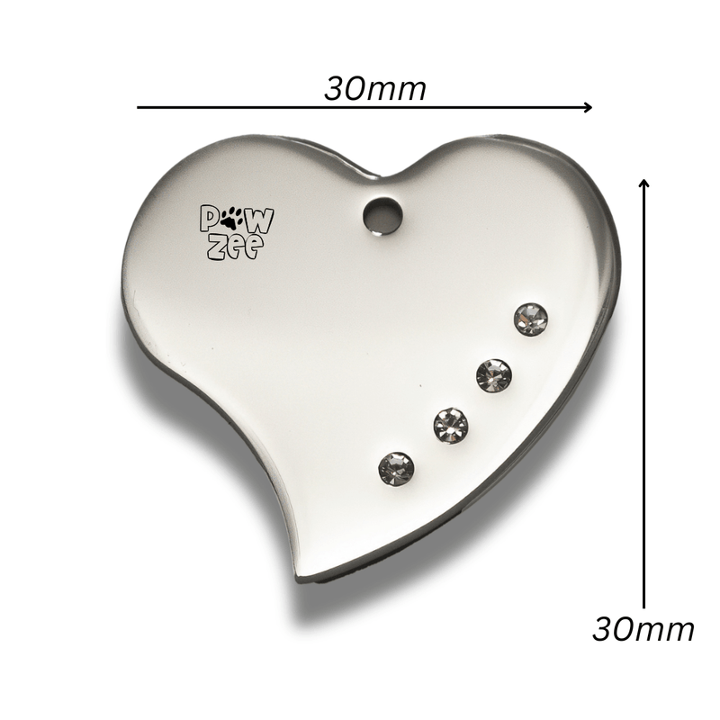 Crystal Heart Pet Tag - Silver (Sizing)