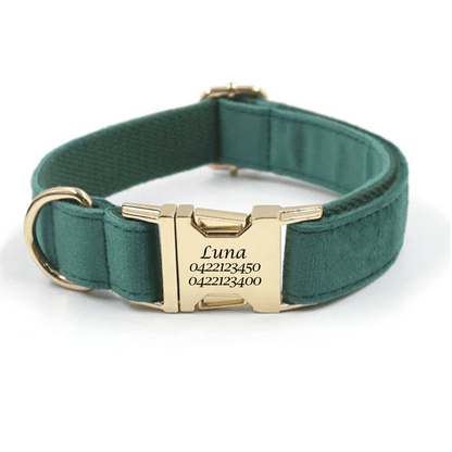 Luxury Velvet Dog Collar - Engraved - Pet ID Tags