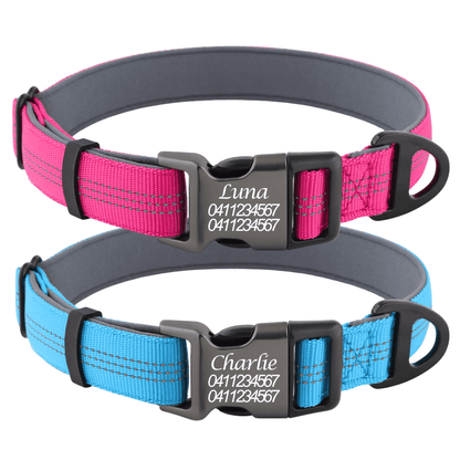 Personalised Reflective Dog Collar – Custom Safety Collar with Soft Padding Australia - Pet ID Tags