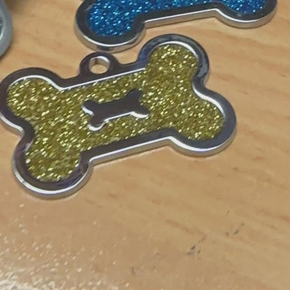 Dog Tag Designer Glitter Bone SILVER