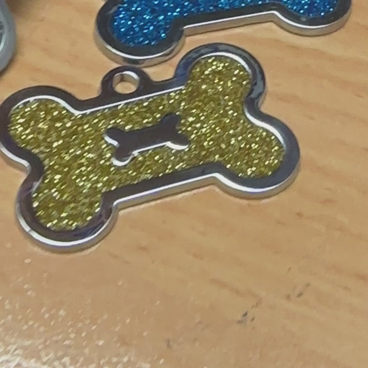 video of Glitter Bone Pet Tags with engraving