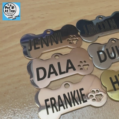 Stainless Steel Dog Name Tag Gold Bone