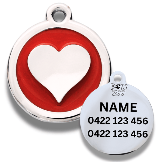 Red Heart Pet ID Tag – Personalised Engraved Dog & Cat Tag - Pet ID Tags