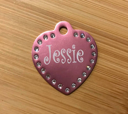 Pink Crystal Heart Pet ID Tags