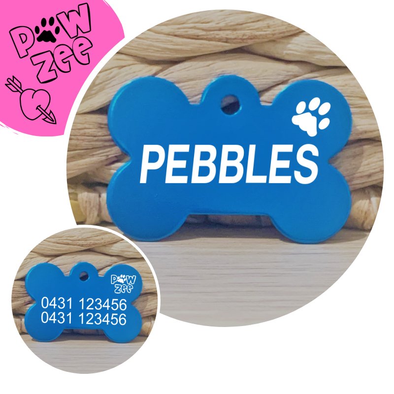 Light Blue Pawzee Bone Dog Tags for Pets