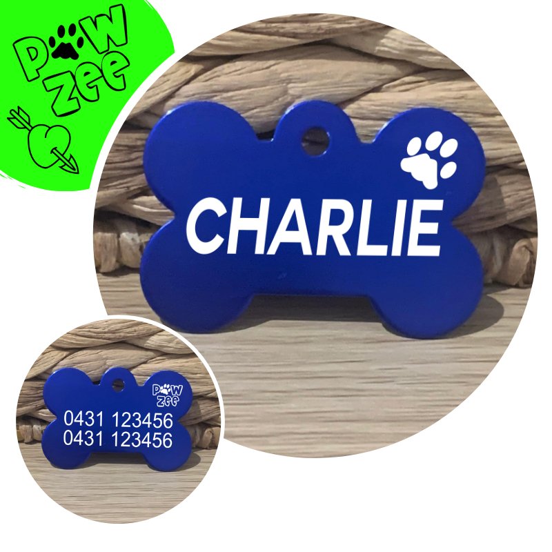 Dark Blue Pawzee Light Bone Dog Tag - Pet ID Tags