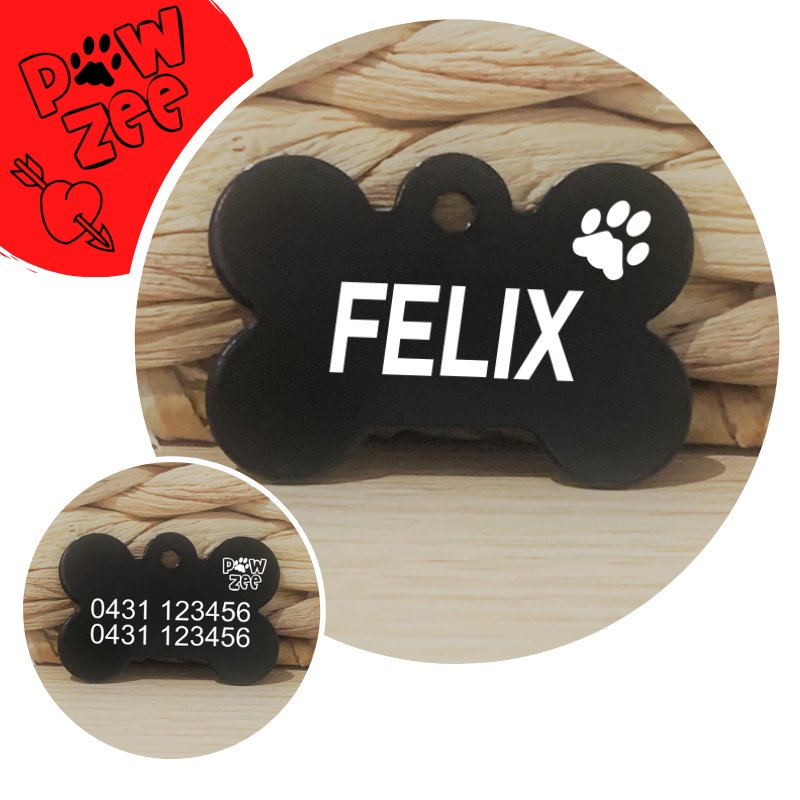 Black Bone Pawzee Light Dog Tags for Pets - Australia - Pet ID Tags