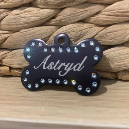 Black Swarovski Crystal Engraved Pet ID Tags