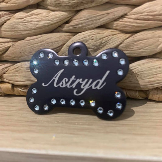 Black Swarovski Crystal Engraved Pet ID Tags - Pet ID Tags