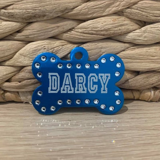 Blue Swarovski Crystal Engraved Pet ID Tags - Pet ID Tags