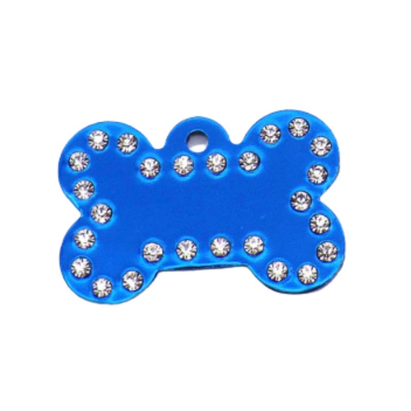 Blue Crystal Bling Engraved Pet ID Tags - Pet ID Tags
