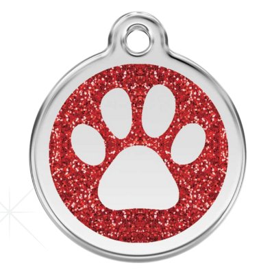 Red Pawzee Glitter Metal Pet Tag - Pet ID Tags
