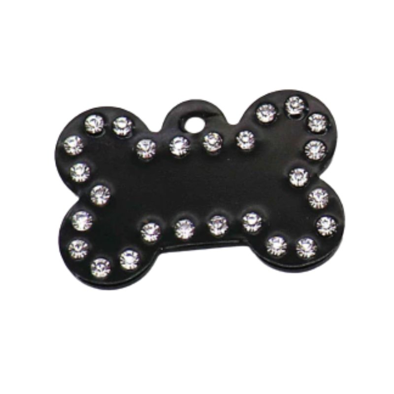 Black Crystal Bling Engraved Pet ID Tags - Pet ID Tags