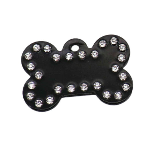 Black Crystal Bling Engraved Pet ID Tags