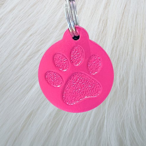Engraved PAWZO PET TAGS 2 FOR $28 - LARGE in pink with a big paw print, perfect for your pet's ID. Free delivery Australia wide!