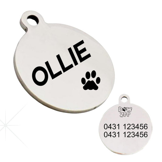 Stylish and durable, Stainless Steel Dog ID Tags 2 FOR $35 - SMALL ROUND by Pawzee ensure your pet's safety and style.