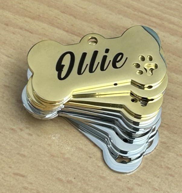 Stainless Steel Dog Name Tag Gold Bone Pet ID Tags AUS