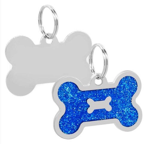 Blue Pawzee Glitter Bone Metal Pet Tag