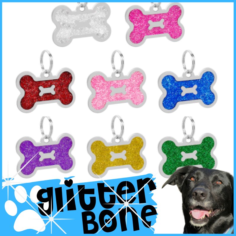 2 FOR $30 ENGRAVED Pawzee Glitter Metal Dog Tags - Pet ID Tags