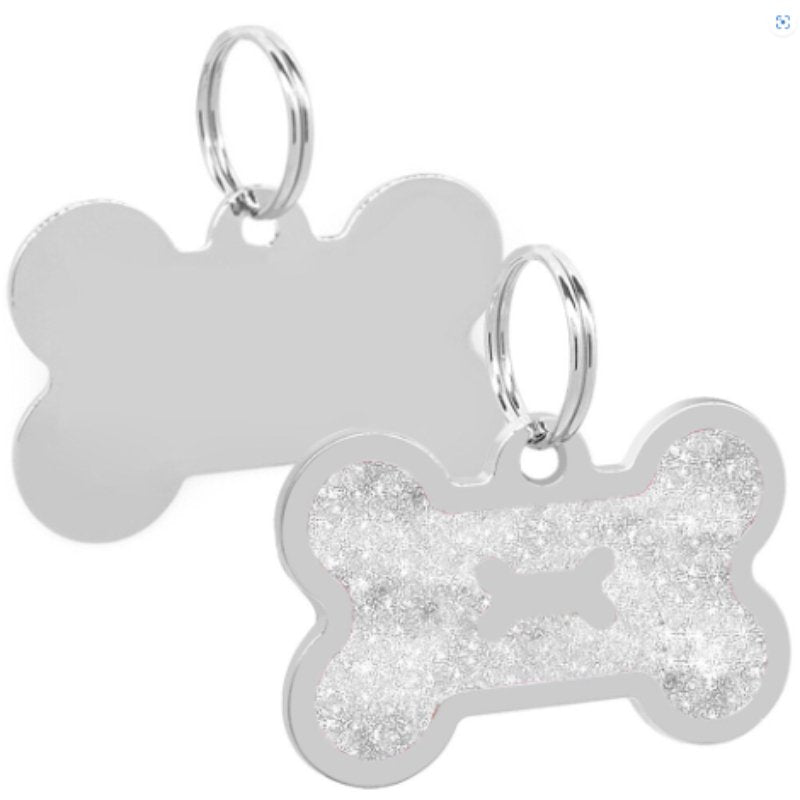 Engraved Pawzee Glitter Bone Metal Dog Tag for Pets - Pet ID Tags