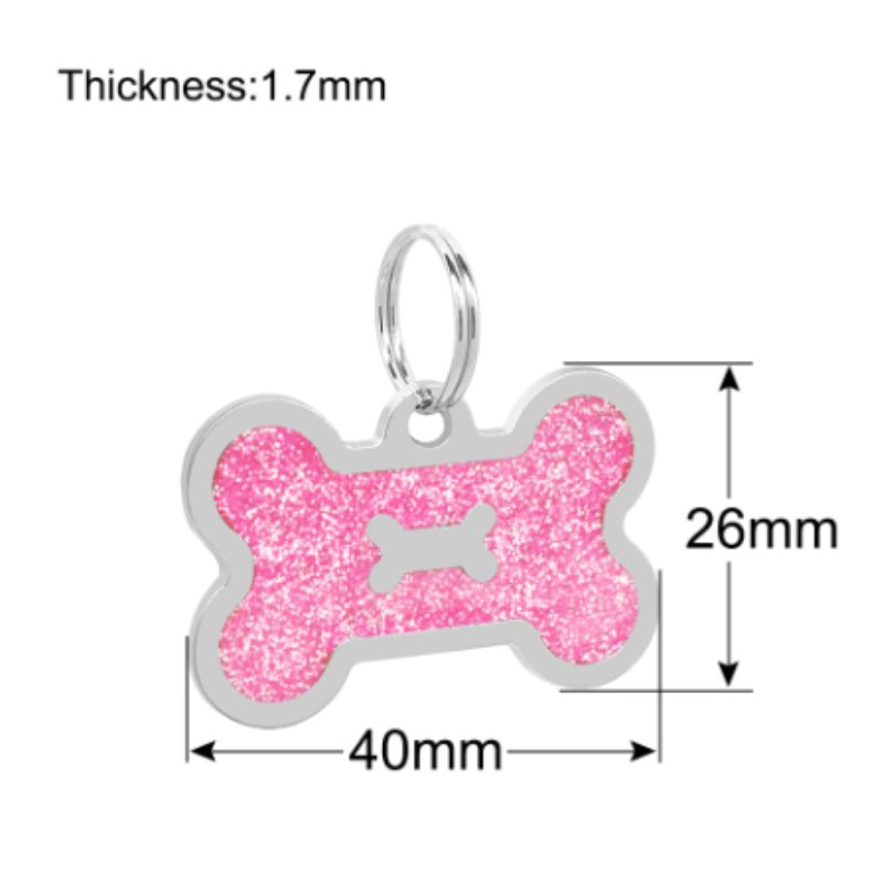 Pink Pawzee Glitter Bone Metal Pet Tag - Pet ID Tags