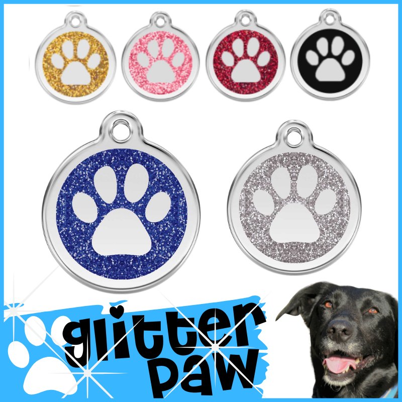 2 FOR $30 ENGRAVED Pawzee Glitter Metal Dog Tags - Pet ID Tags