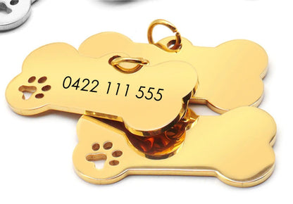 Gold Pawzee Bone Stainless Steel Dog Tags