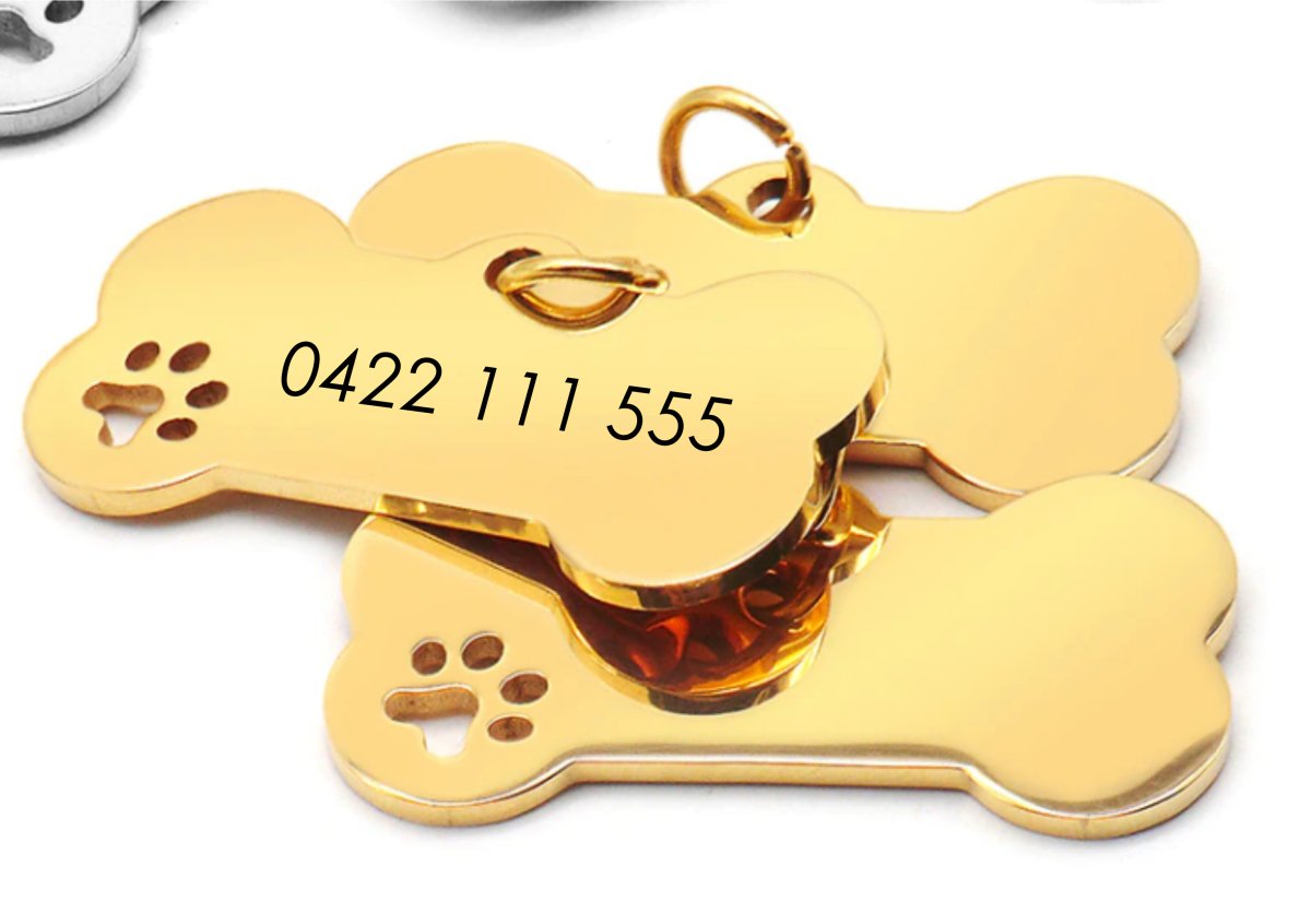 Stainless Steel Dog Tag Bone GOLD