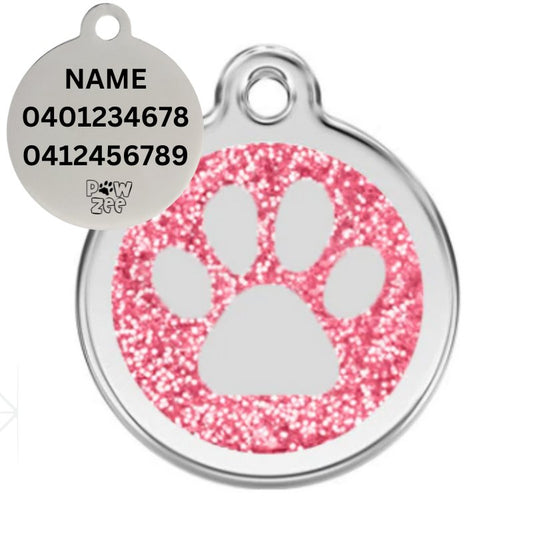 Pink Pawzee Glitter Metal Pet Tag - Pet ID Tags