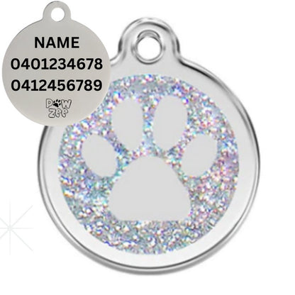 Silver Pawzee Glitter Metal Pet Tag