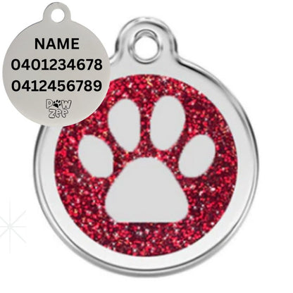 Red Pawzee Glitter Metal Pet Tag