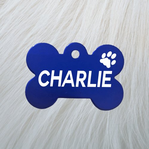 Dark Blue Pawzee Light Bone Dog Tag - Pet ID Tags