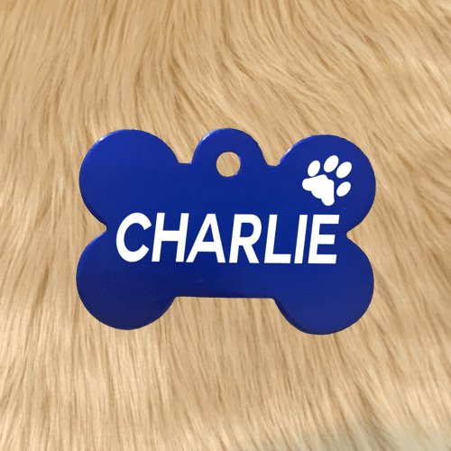 Dark Blue Pawzee Bone Dog Tag