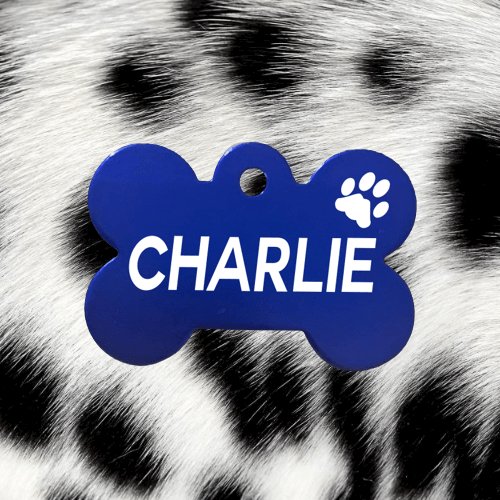 Dark Blue Pawzee Bone Dog Tag