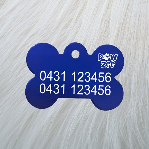 Engraved Dark Blue Bone Pawzee Light Pet Tag - Pet ID Tags