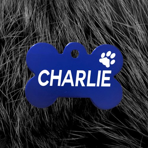 Dark Blue Pawzee Bone Dog Tag