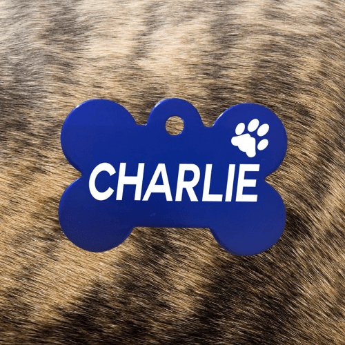 Dark Blue Pawzee Bone Dog Tag