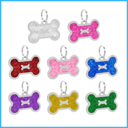 Engraved Pawzee Glitter Bone Metal Dog Tag for Pets