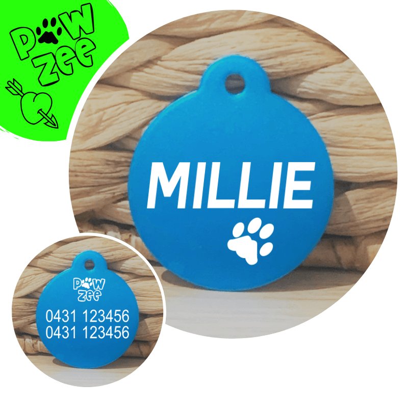 Light Blue Round Pawzee Pet Tags pawzee Pet ID Tags 