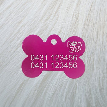 Engraved Pink Bone Pawzee Light Dog Tag - Pet ID Tags